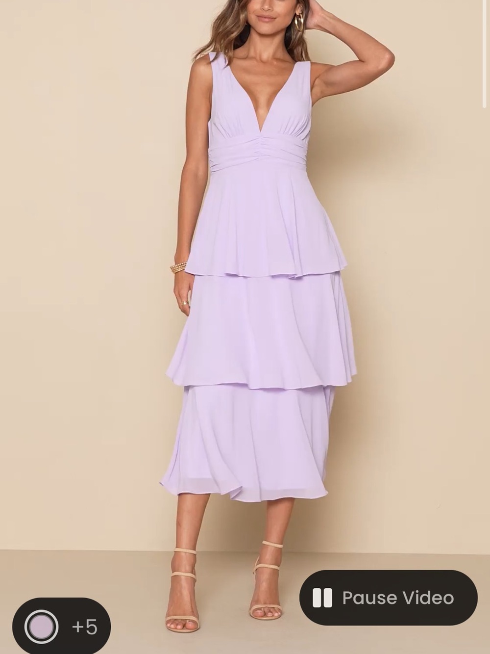 Lulu's Lavender Tiered V-Neck Midi Dress